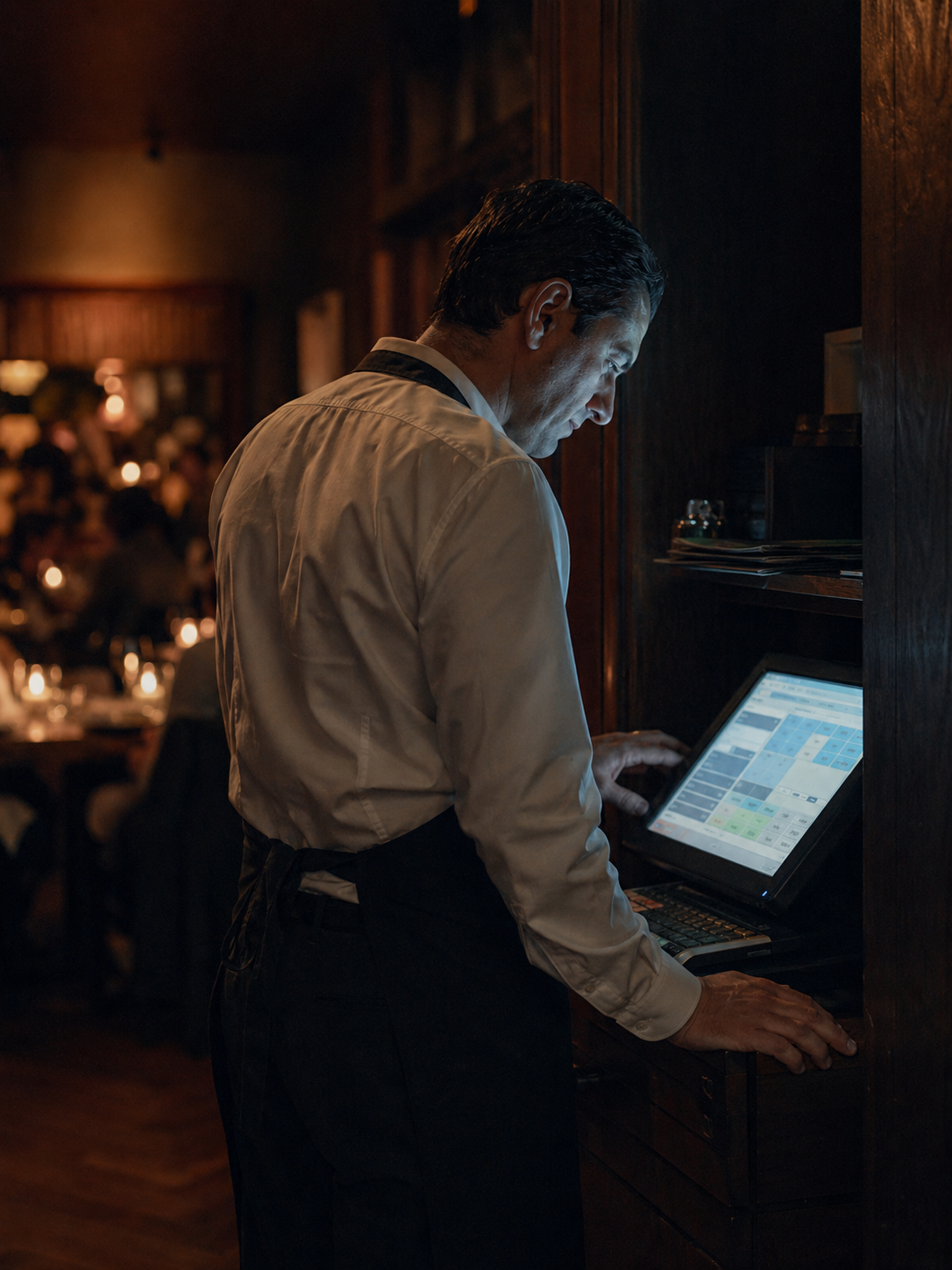 Server navigating a cluttered POS screen