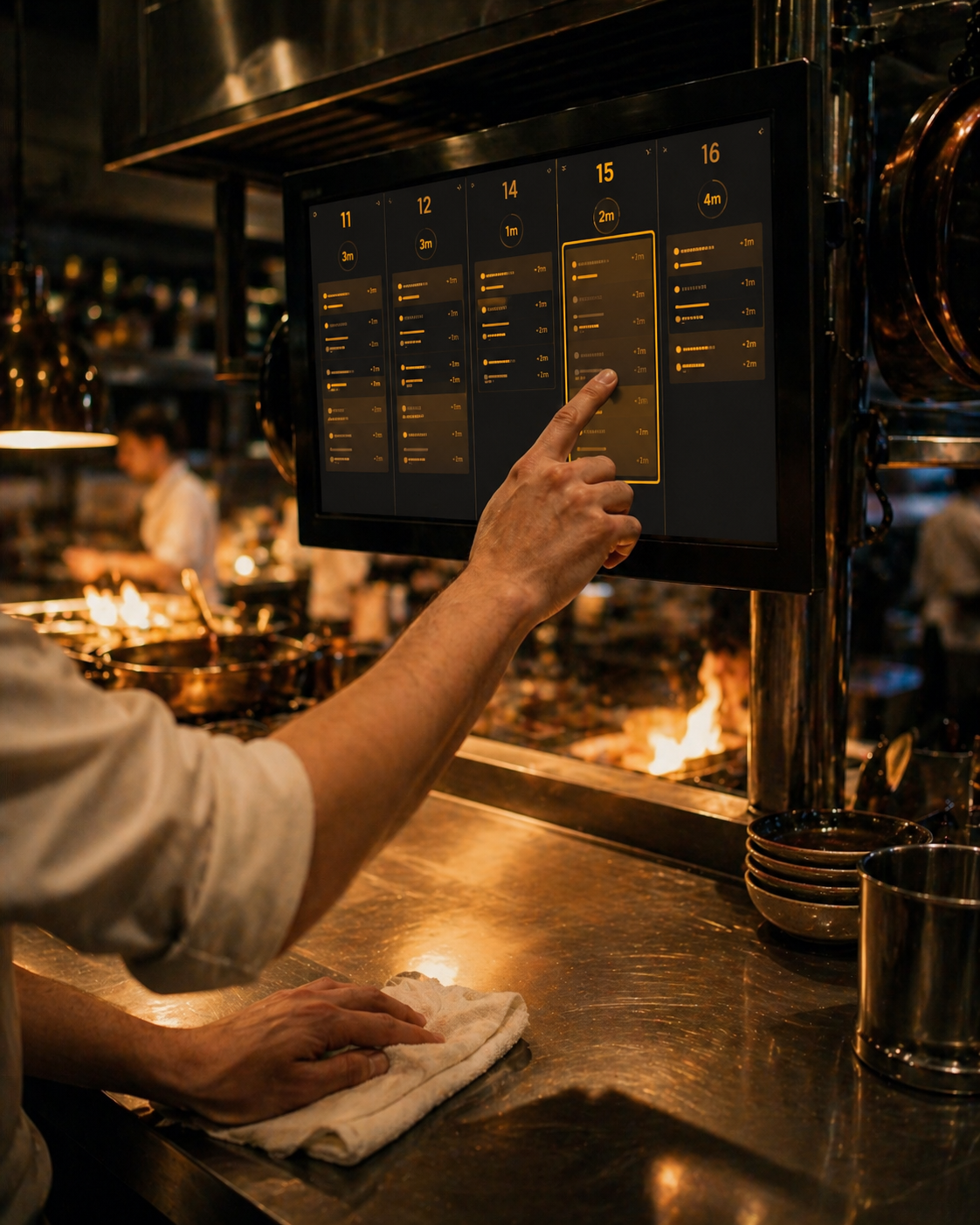 Professional kitchen line during service