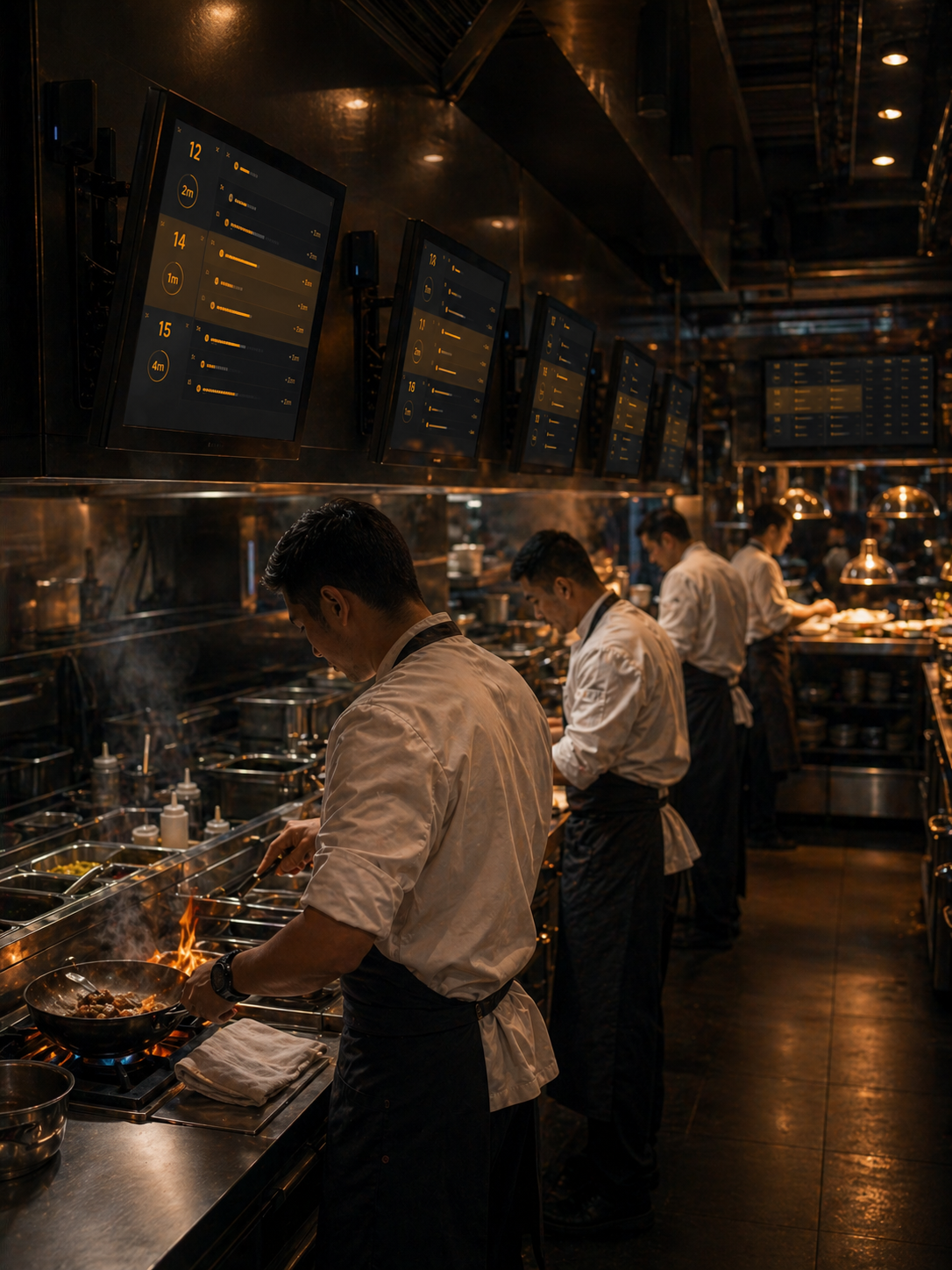 Modern kitchen display screen at the line