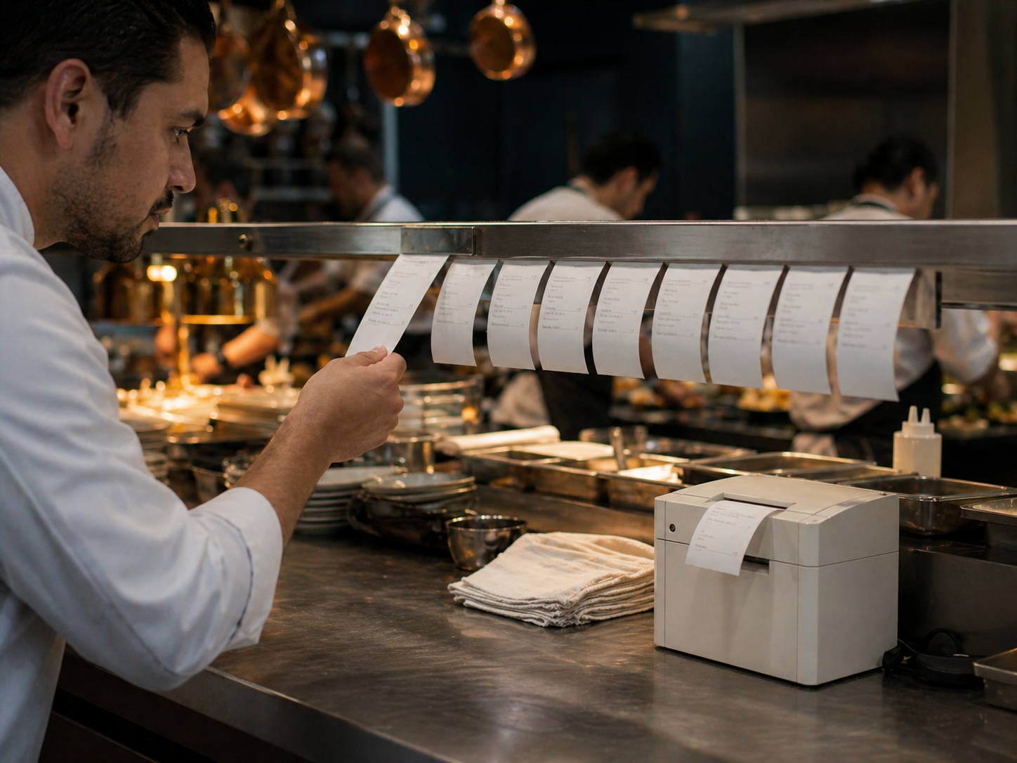 Paper ticket rail with curled receipts