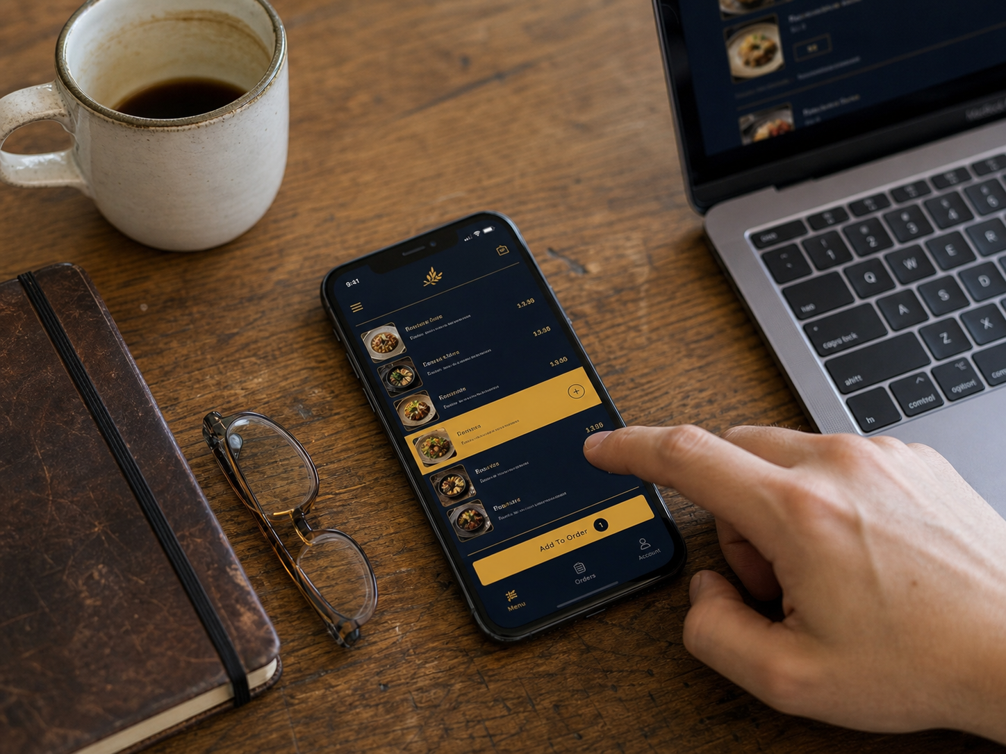 Customer using restaurant phone app